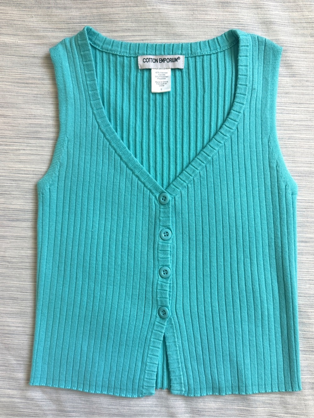 Turquoise Ribbed Button-Front Tank - Picture 3 of 4
